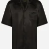 Silk satin Hawaiian shirt with metal DG logo