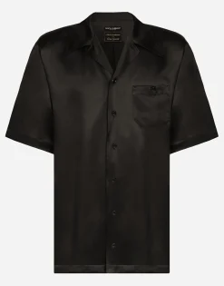 Silk satin Hawaiian shirt with metal DG logo