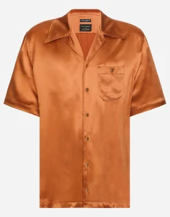 Silk satin Hawaiian shirt with metal DG logo
