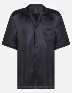 Silk satin Hawaiian shirt with metal DG logo