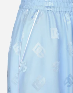 Silk satin jacquard pajama pants with all-over DG logo