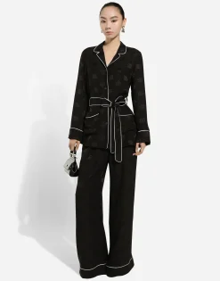 Silk satin jacquard pajama pants with all-over DG logo