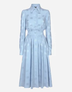 Silk satin jacquard shirt dress with DG logo