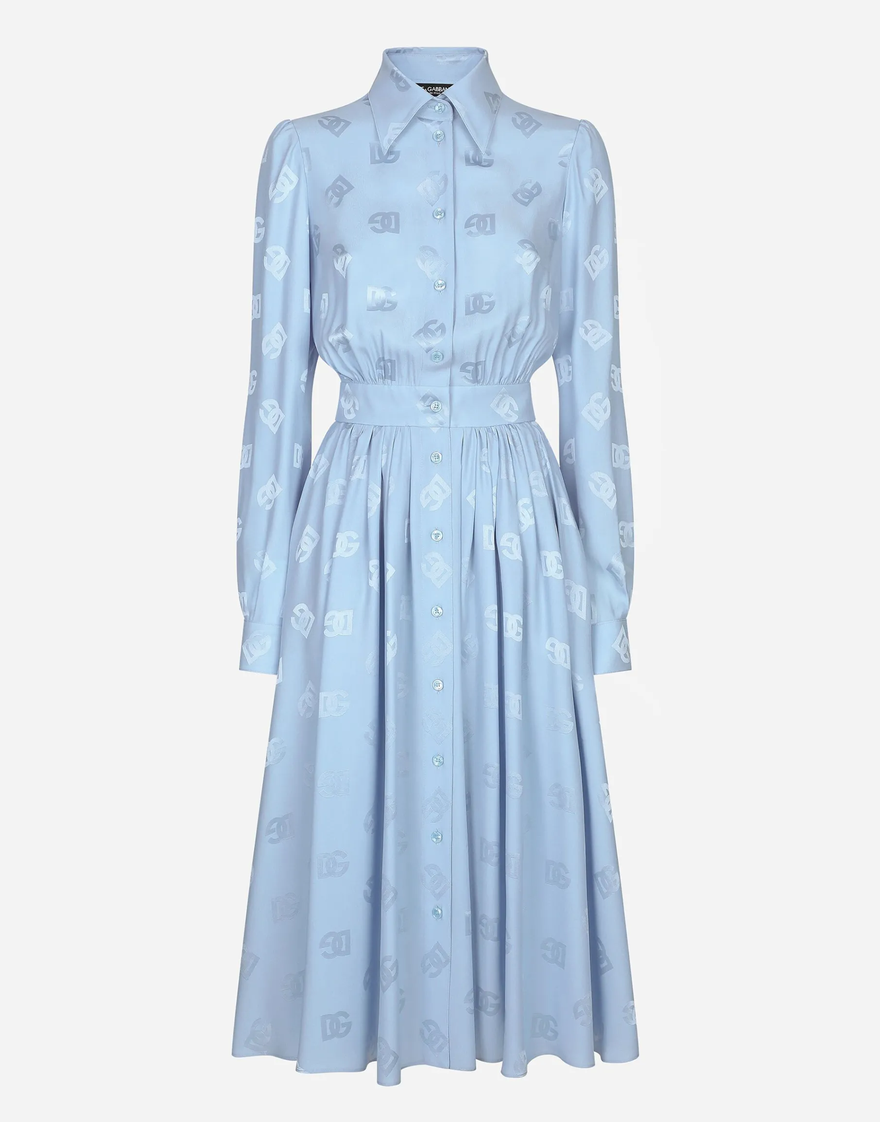 Silk satin jacquard shirt dress with DG logo