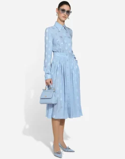 Silk satin jacquard shirt dress with DG logo