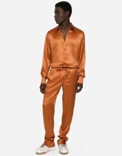 Silk satin jogging pants with metal DG logo