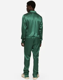 Silk satin jogging pants with metal DG logo