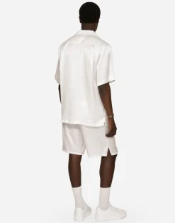 Silk satin jogging shorts with metal DG logo