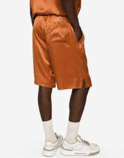 Silk satin jogging shorts with metal DG logo