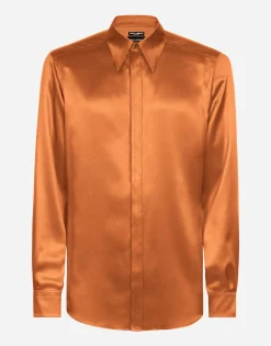 Silk satin Martini-fit shirt with metal DG logo