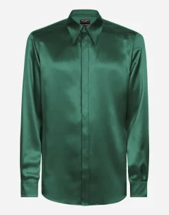 Silk satin Martini-fit shirt with metal DG logo