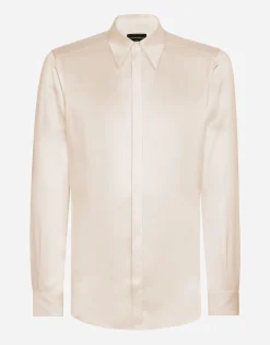 Silk satin Martini-fit shirt with metal DG logo