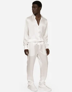 Silk satin Martini-fit shirt with metal DG logo