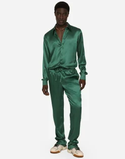 Silk satin Martini-fit shirt with metal DG logo