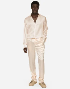 Silk satin Martini-fit shirt with metal DG logo