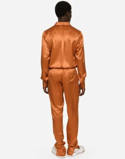 Silk satin Martini-fit shirt with metal DG logo