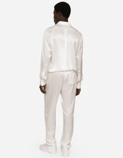 Silk satin Martini-fit shirt with metal DG logo