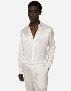 Silk satin Martini-fit shirt with metal DG logo