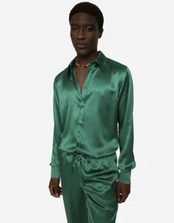 Silk satin Martini-fit shirt with metal DG logo