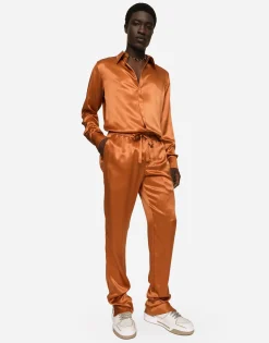 Silk satin Martini-fit shirt with metal DG logo