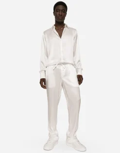 Silk satin Martini-fit shirt with metal DG logo