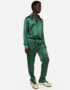 Silk satin Martini-fit shirt with metal DG logo