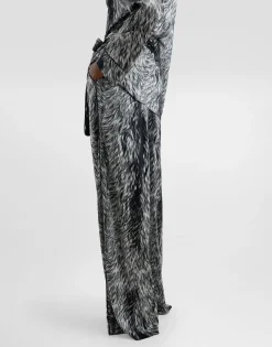 Silk satin pajama pants with fur print
