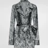 Silk satin pajama shirt with fur print