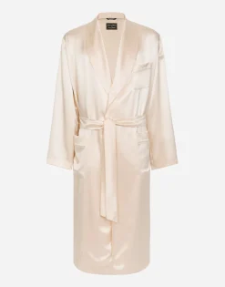Silk satin robe with metal DG logo
