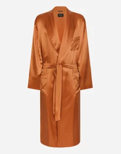 Silk satin robe with metal DG logo
