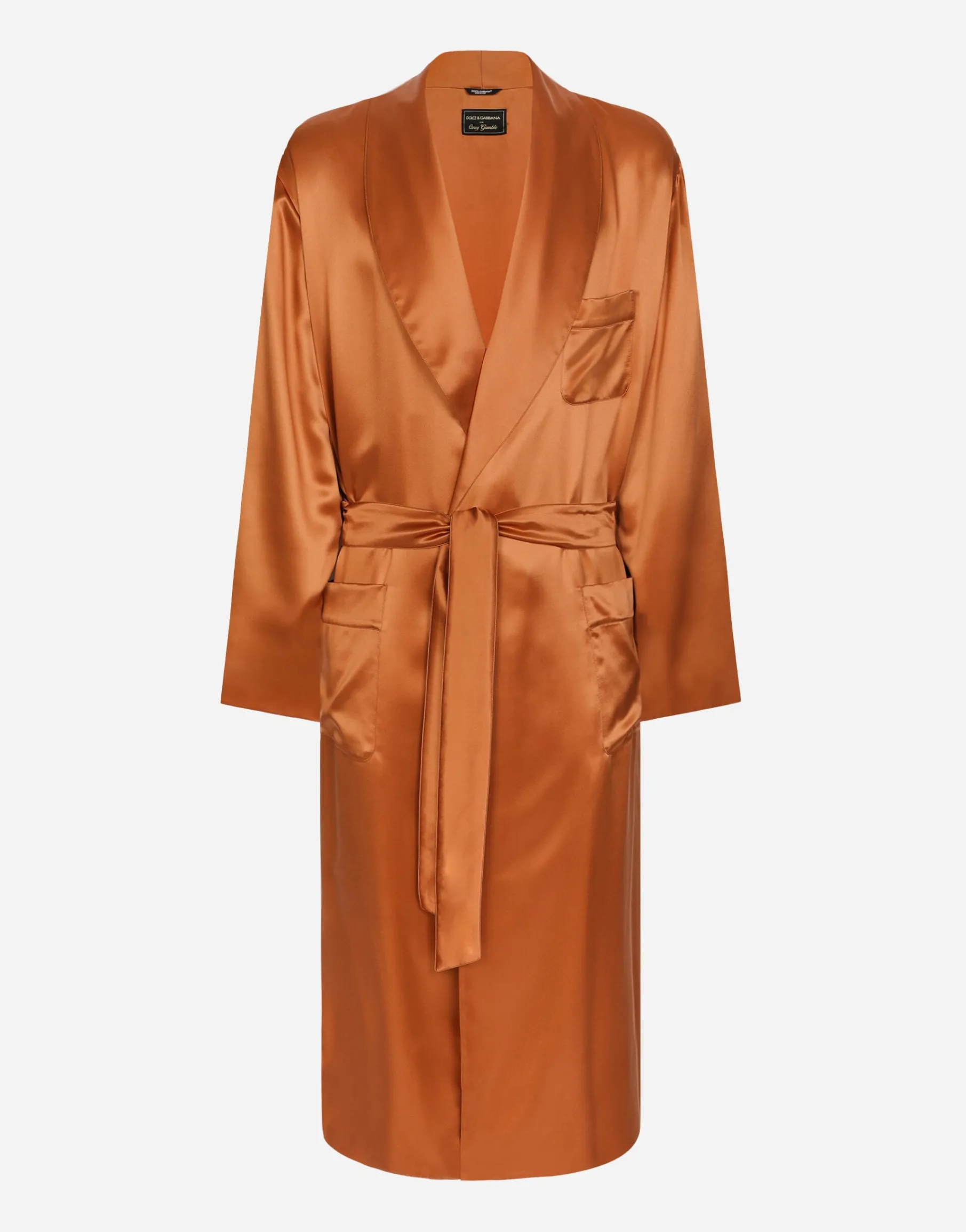 Silk satin robe with metal DG logo