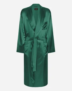 Silk satin robe with metal DG logo