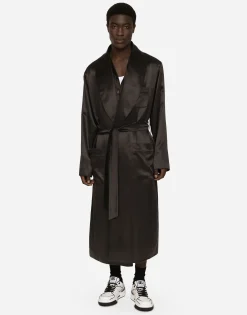 Silk satin robe with metal DG logo