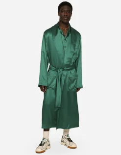 Silk satin robe with metal DG logo