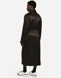 Silk satin robe with metal DG logo