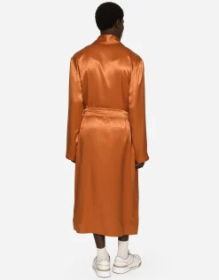 Silk satin robe with metal DG logo