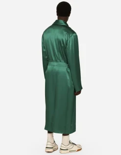 Silk satin robe with metal DG logo