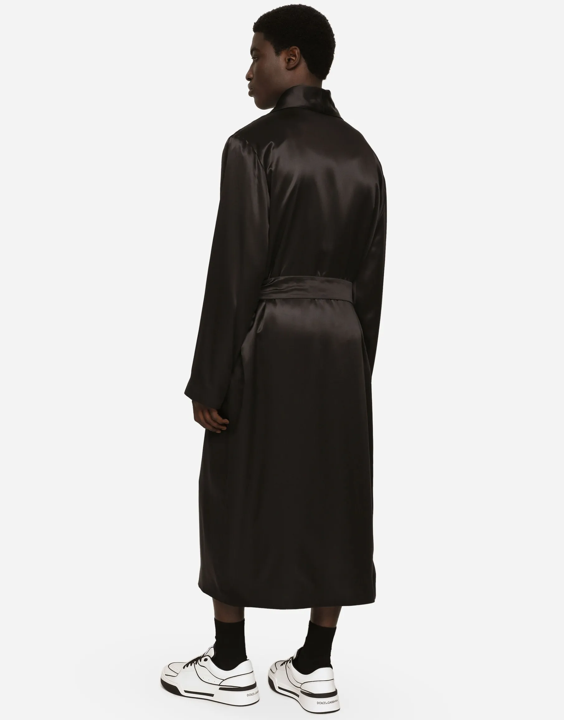Silk satin robe with metal DG logo