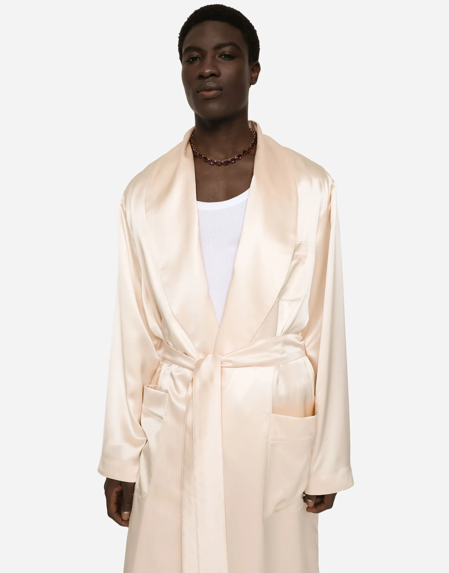 Silk satin robe with metal DG logo