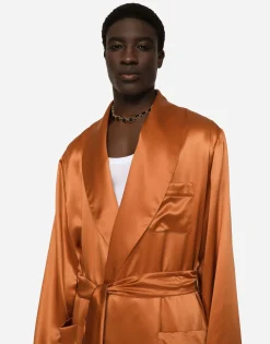 Silk satin robe with metal DG logo