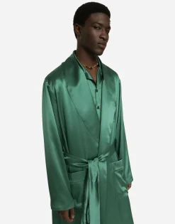 Silk satin robe with metal DG logo