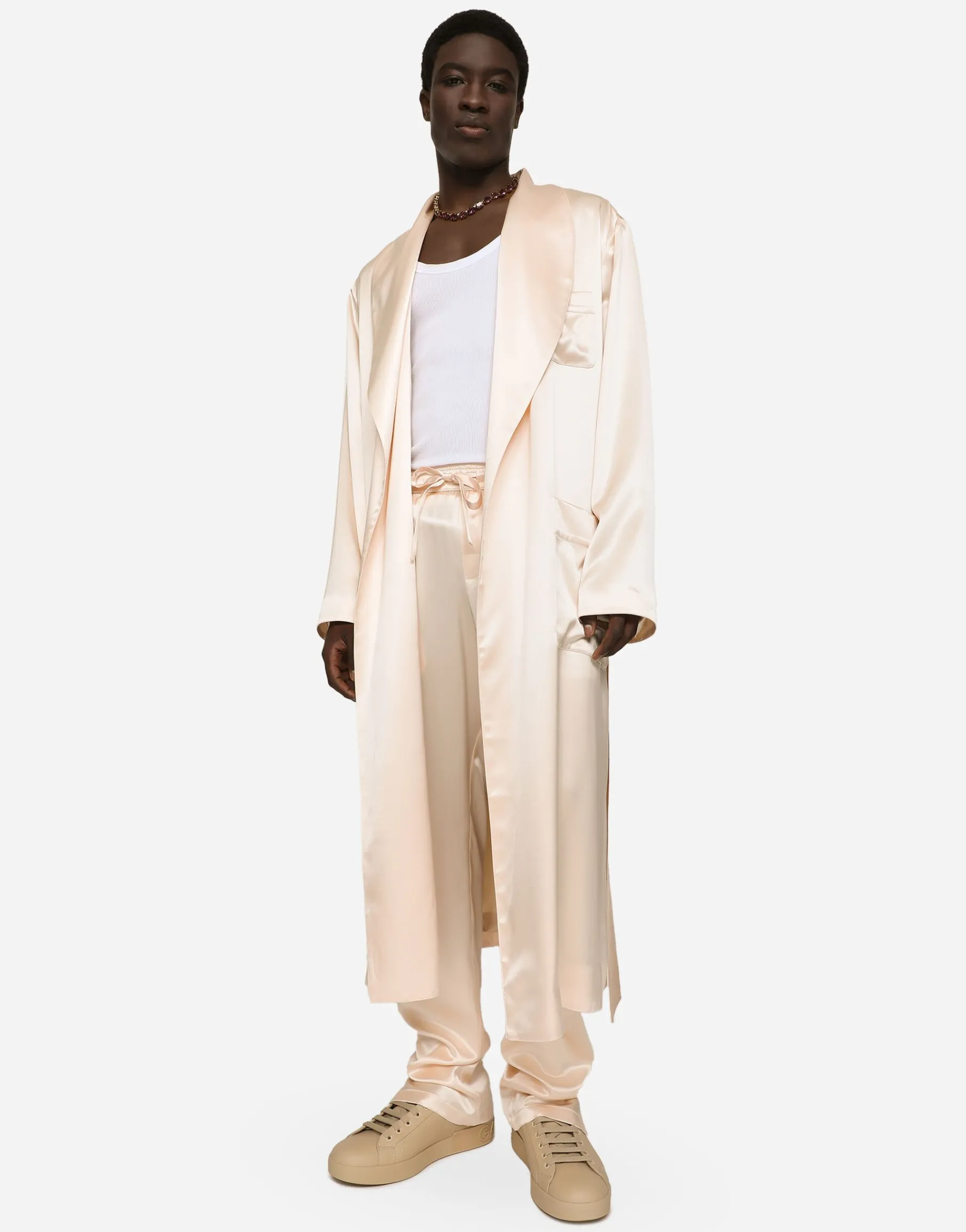 Silk satin robe with metal DG logo