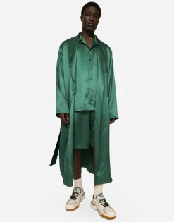 Silk satin robe with metal DG logo