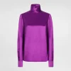 Silk satin sack top with turtle-neck