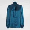 Silk satin shirt with pussy-bow
