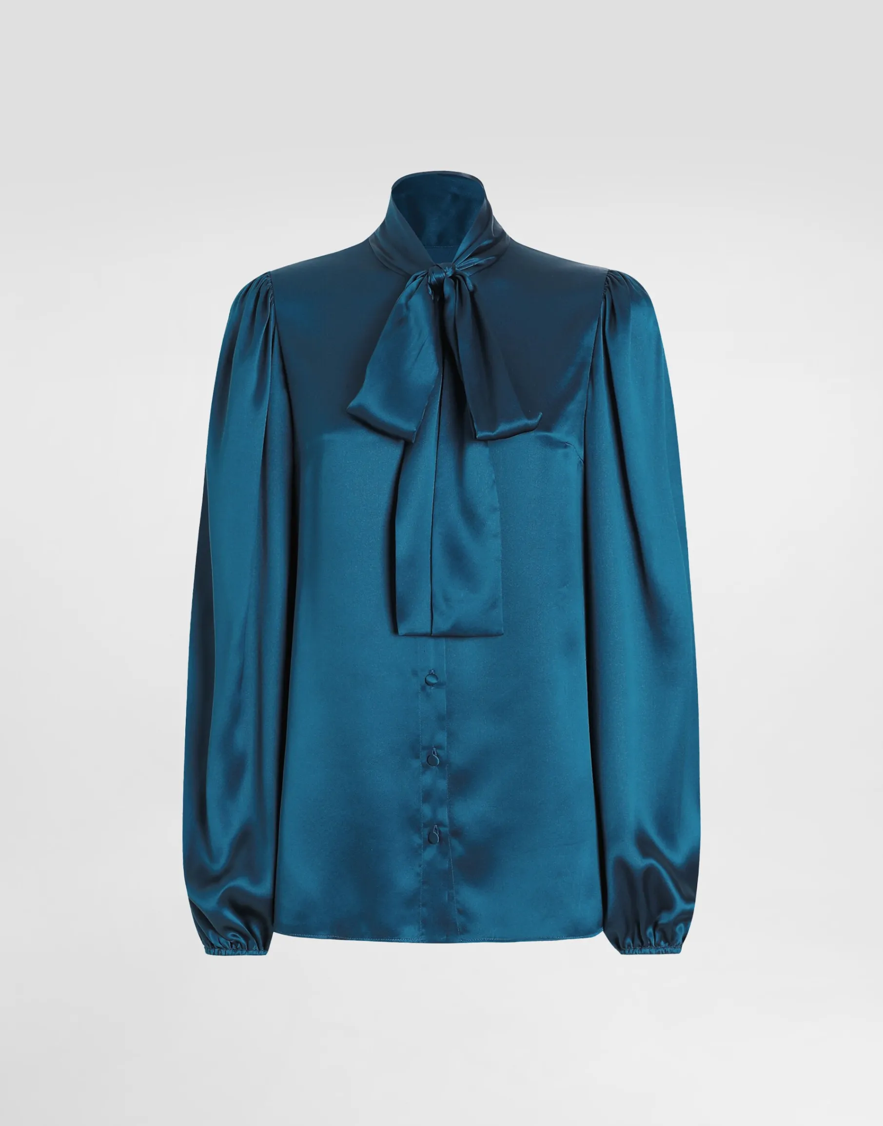 Silk satin shirt with pussy-bow