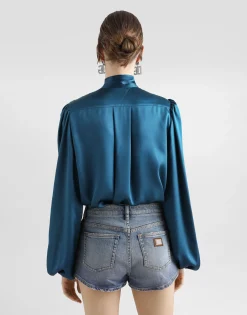 Silk satin shirt with pussy-bow