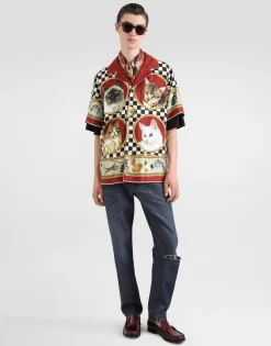 Silk shirt with cat print