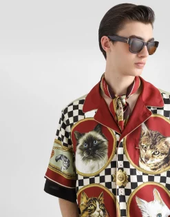 Silk shirt with cat print