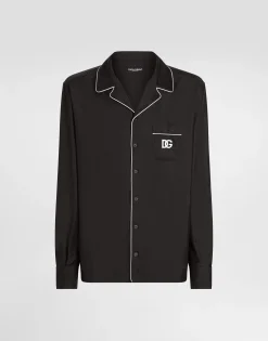 Silk shirt with DG logo-embroidered patch